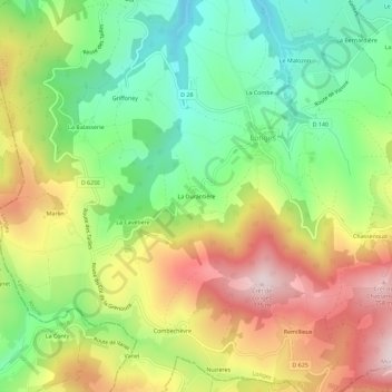 Topografische kaart La Durantière, hoogte, reliëf