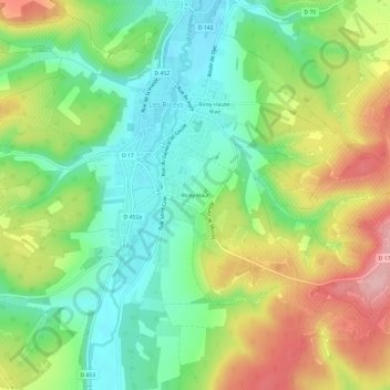 Topografische kaart Ricey-Haut, hoogte, reliëf