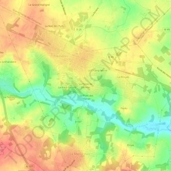 Topografische kaart La Poste de Gesvres, hoogte, reliëf