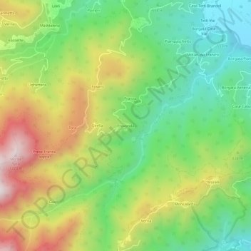 Topografische kaart Provonda, hoogte, reliëf