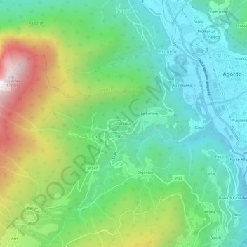 Topografische kaart Contùra, hoogte, reliëf