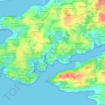 Topografische kaart Guernevez, hoogte, reliëf