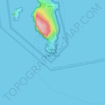 Topografische kaart Capo Caccia, hoogte, reliëf