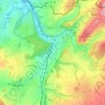 Topografische kaart Rickbruch, hoogte, reliëf