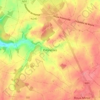Topografische kaart Piétrebais, hoogte, reliëf