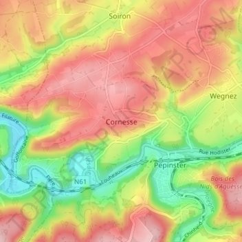 Topografische kaart Cornesse, hoogte, reliëf