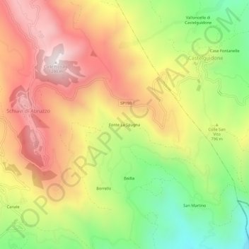 Topografische kaart Fonte La Spugna, hoogte, reliëf