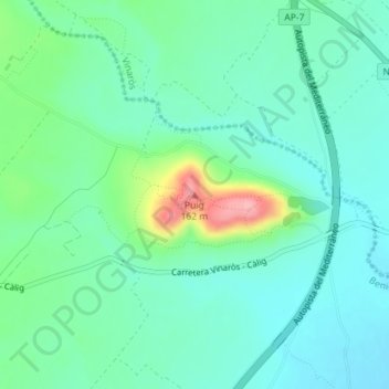 Topografische kaart Puig, hoogte, reliëf