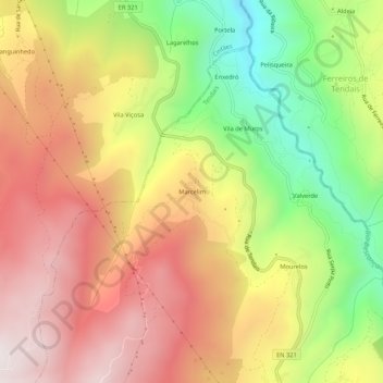 Topografische kaart Marcelim, hoogte, reliëf