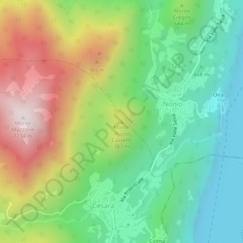 Topografische kaart Monte (Pizzo) Castello, hoogte, reliëf