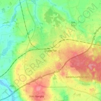 Topografische kaart Slagelse, hoogte, reliëf