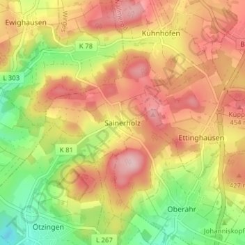 Topografische kaart Sainerholz, hoogte, reliëf