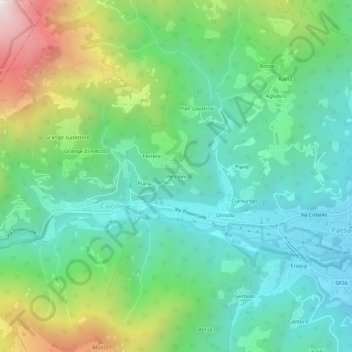 Topografische kaart Peccioni, hoogte, reliëf