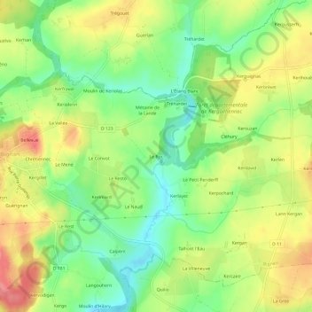 Topografische kaart Le Roc, hoogte, reliëf