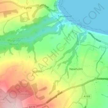 Topografische kaart Dunsley, hoogte, reliëf