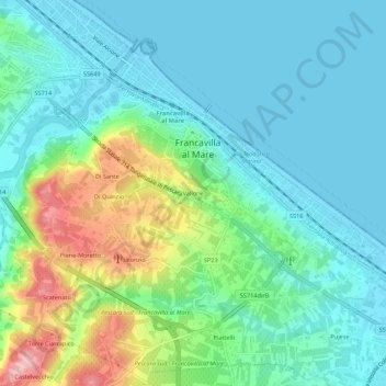 Topografische kaart Vallone, hoogte, reliëf