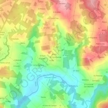 Topografische kaart Receá, hoogte, reliëf