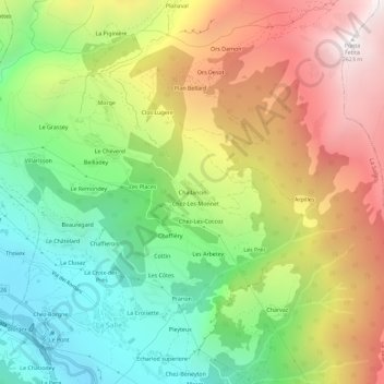 Topografische kaart Challancin, hoogte, reliëf
