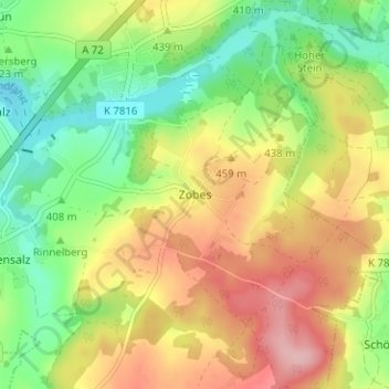 Topografische kaart Zobes, hoogte, reliëf