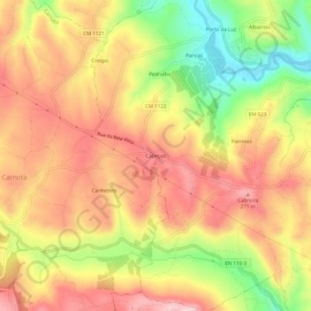 Topografische kaart Cabeços, hoogte, reliëf