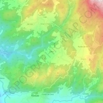 Topografische kaart Cabo, hoogte, reliëf