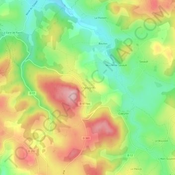 Topografische kaart Chassagne, hoogte, reliëf