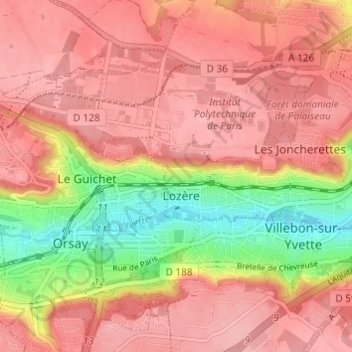 Topografische kaart Les Taupiniaux, hoogte, reliëf