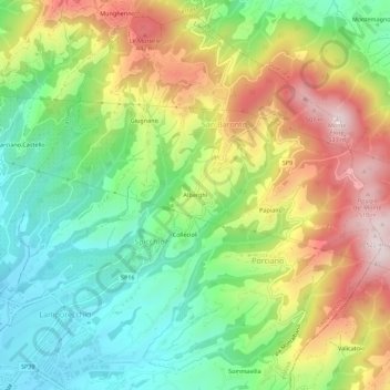 Topografische kaart Alberghi, hoogte, reliëf