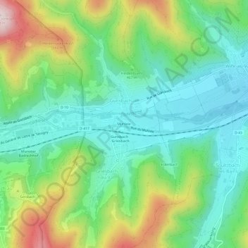 Topografische kaart Muhlele, hoogte, reliëf