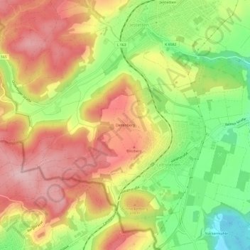 Topografische kaart Dietenberg, hoogte, reliëf