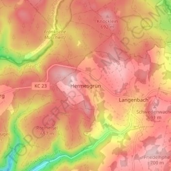 Topografische kaart Hermesgrün, hoogte, reliëf