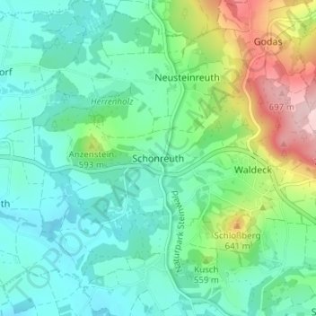 Topografische kaart Schönreuth, hoogte, reliëf