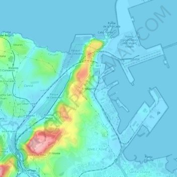 Topografische kaart El Muselín, hoogte, reliëf