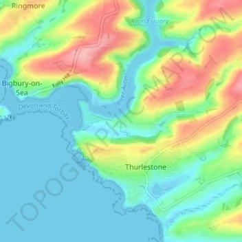 Topografische kaart Bantham, hoogte, reliëf