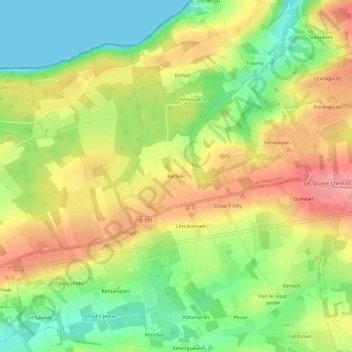 Topografische kaart Kerliver, hoogte, reliëf