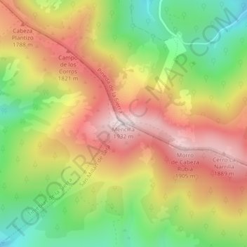 Topografische kaart Mencilla, hoogte, reliëf