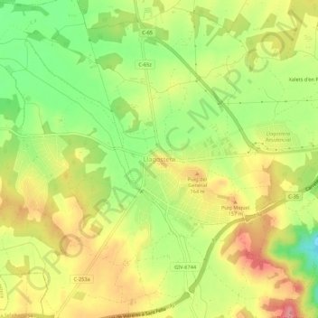 Topografische kaart Llagostera, hoogte, reliëf