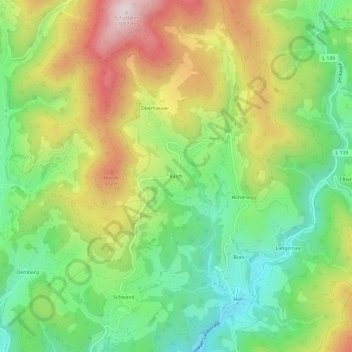 Topografische kaart Raich, hoogte, reliëf