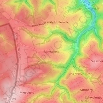 Topografische kaart Ramscheid, hoogte, reliëf