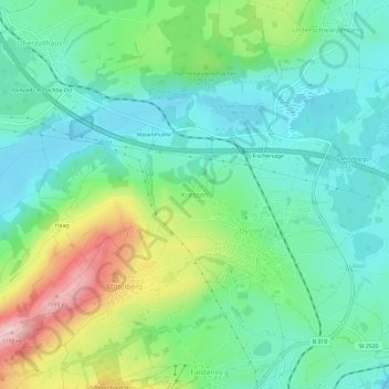 Topografische kaart Kressen, hoogte, reliëf