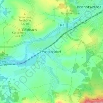 Topografische kaart Weickersdorf, hoogte, reliëf