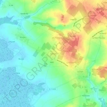 Topografische kaart Liboulas, hoogte, reliëf