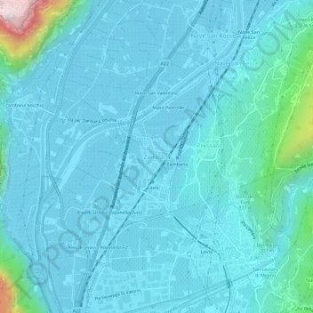 Topografische kaart Zambana, hoogte, reliëf
