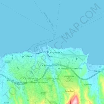 Topografische kaart Nea Alikarnassos, hoogte, reliëf