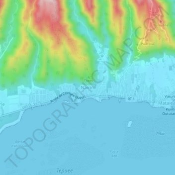 Topografische kaart Nairiri, hoogte, reliëf