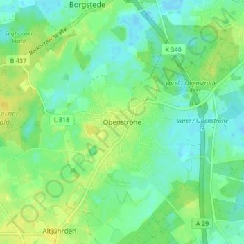 Topografische kaart Obenstrohe, hoogte, reliëf