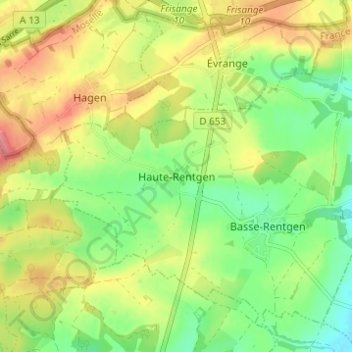 Topografische kaart Haute-Rentgen, hoogte, reliëf
