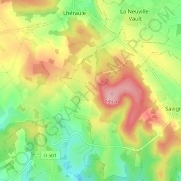 Topografische kaart Courcelles, hoogte, reliëf