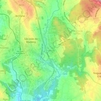 Topografische kaart Travessas, hoogte, reliëf