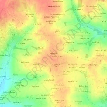 Topografische kaart Les Frotz, hoogte, reliëf
